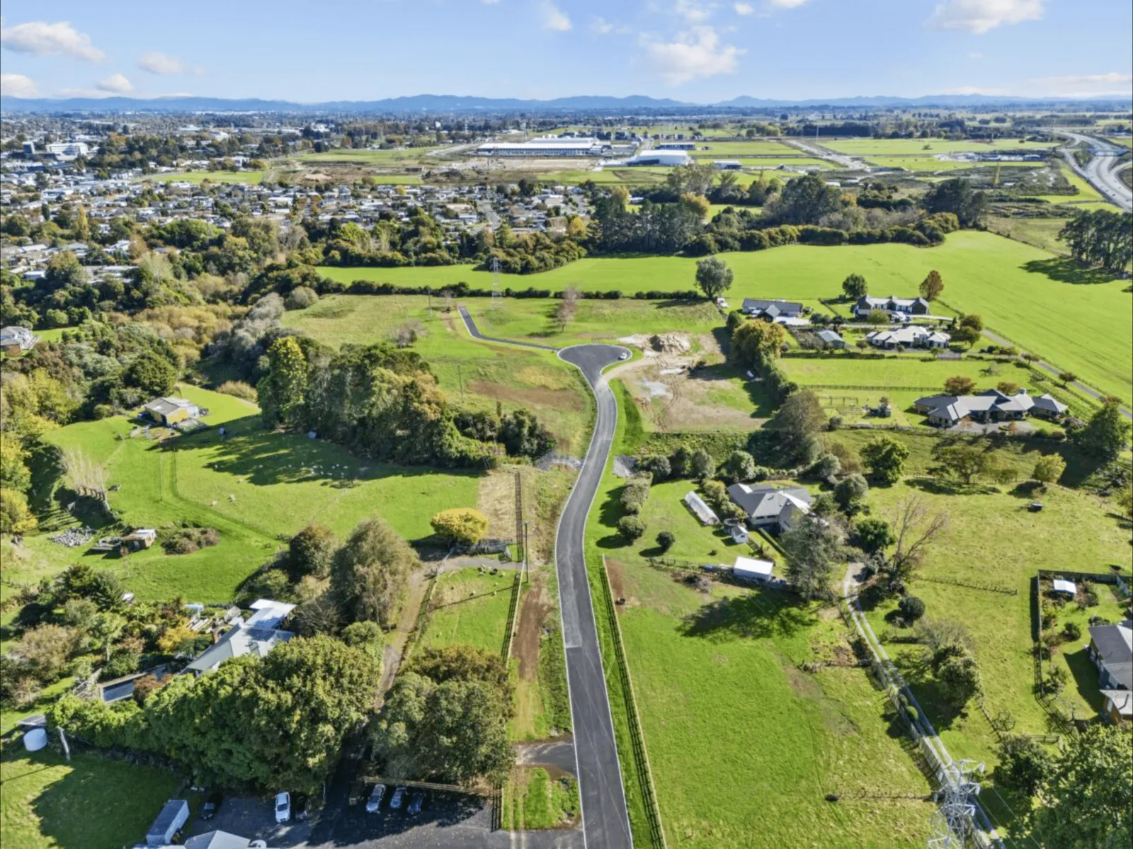 Aerial view of the Newstead House & Land Package section available with Whitechurch Construction at 161 State Highway 26, Morrinsville, Waikato.