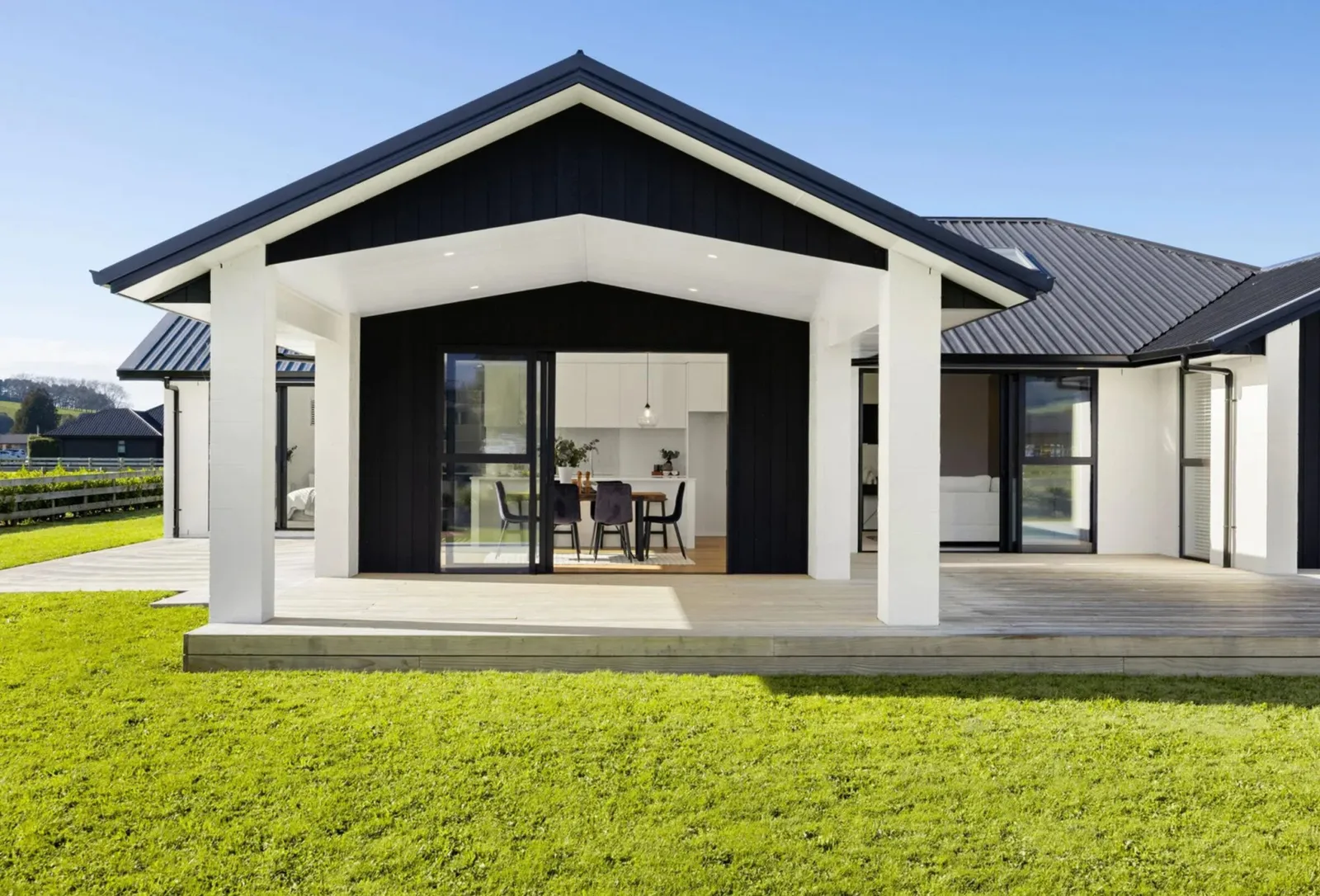 Image of modern new home with alfresco covered areas for entertaining at Collinson Street, Pirongia, by Waikato residential builders.