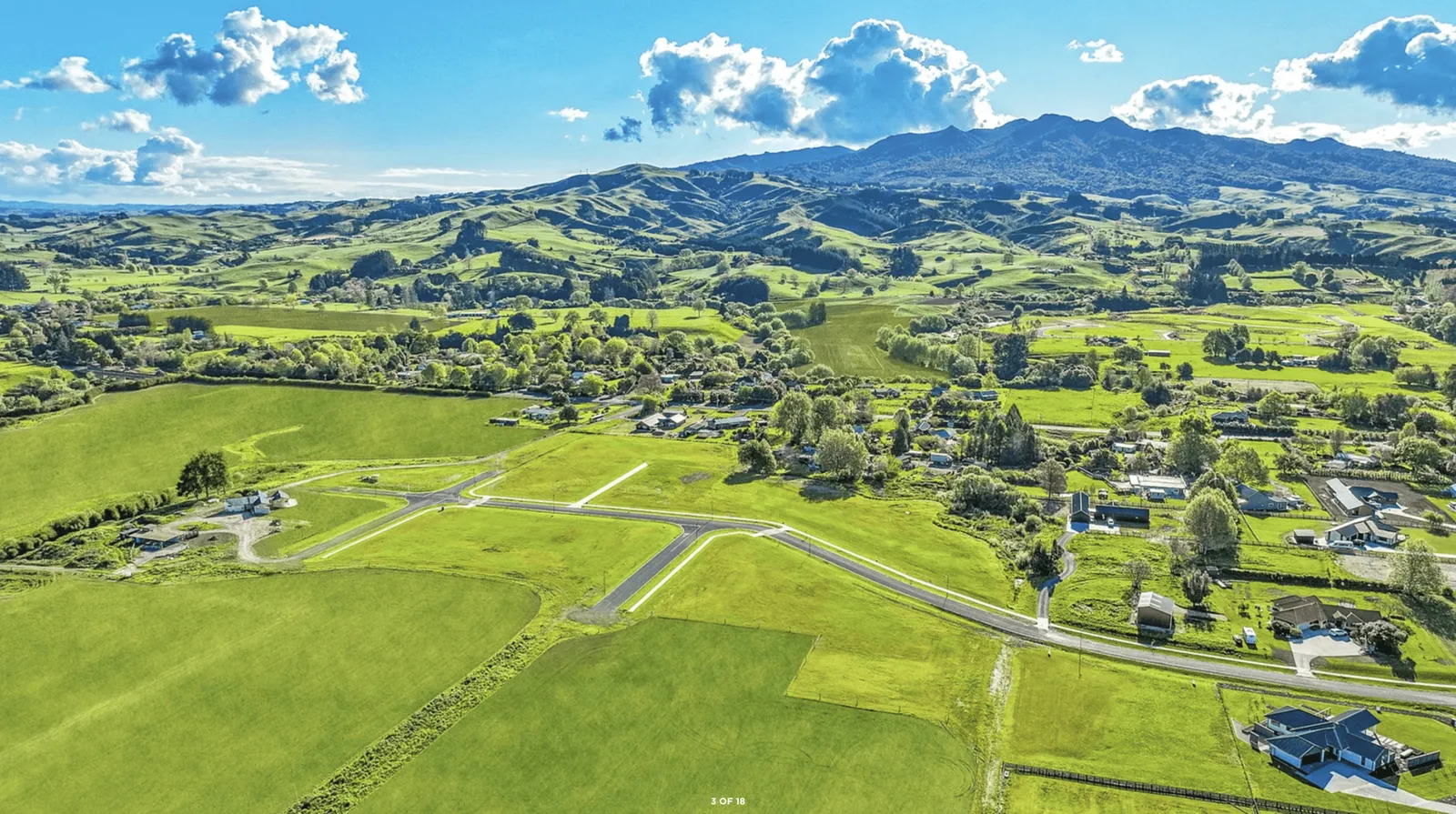 View with rural outlooks of Amber Views, Collinson Street Subdivision, Pirongia. House & Land Packages available with Whitechurch Construction, quality Waikato builders.